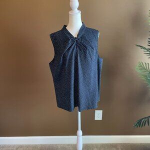 LOFT navy polka dot blouse with twist front